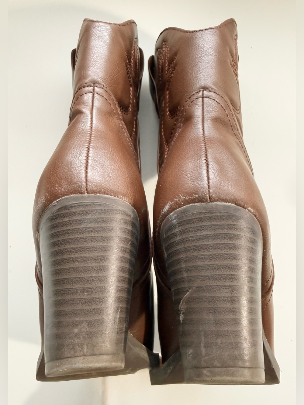 Brown Western Block Heel Ankle Boots - Picture 4 of 8